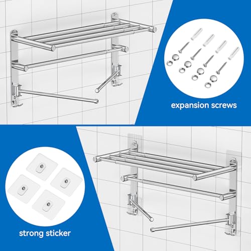 Retractable Towel Rack for Bathroom Stainless Steel Extendable Towel Shelf with 180° Swing Arms Wall-Mounted Towel bar with for Laundry Room (180 Rotating Towel bar) - color: Silvery