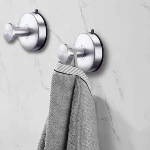 DGYB Suction Cup Hooks for Shower Brushed Nickel Bathroom Hooks Suction Set of 2 Removable Wall Hook for Hanging Towels, Robe, Loofah, Coats - color: SILVER 2