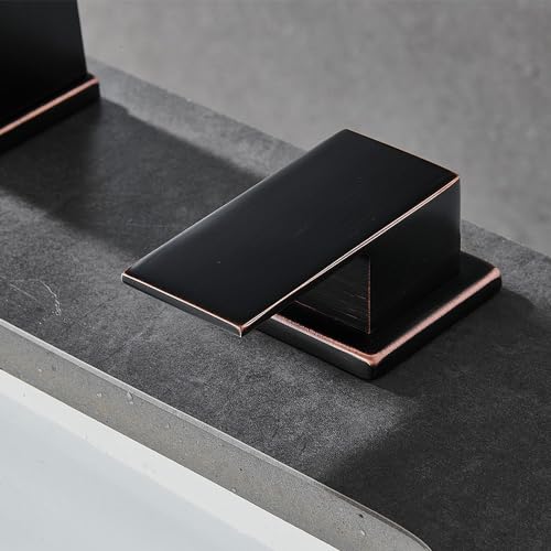 LED Bathroom Faucet 3 Hole, Oil Rubbed Bronze Waterfall Bathroom Faucets, 8 Inch Widespread Modern Bathroom Sink Faucet & Parts, Wide Spread Touch On Three Hole 2 Handle Bathroom Vanity Faucet - color: Oil Rubbed Bronze