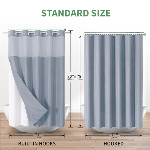 eachope No Hook Slub Textured Shower Curtain with Snap in Liner,Blue,71x80 | Extra Long Hotel Style Fabric with See-Through Top Window, Water Repellent & Washable,for Home, Apt, RV - color: Blue, size: 71"W x 80"L (Pack of 1)
