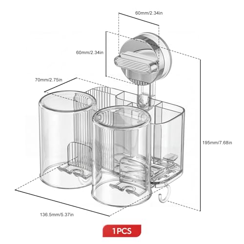 Clear Toothbrush Holder for Bathroom, Multi-Functional 2 Cups Toothbrush Organizer Wall Mounted with 2 Storage Slot and 2 Toothbrush Cups - color: White
