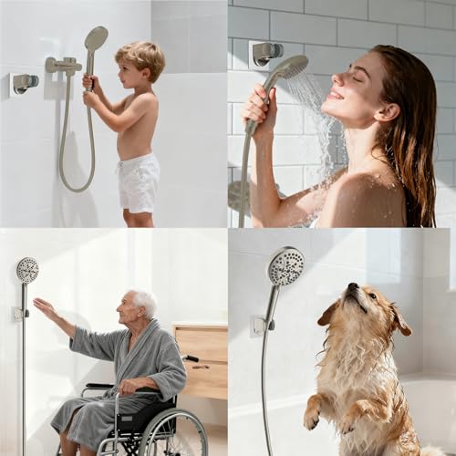 Hibbent 2 Pack Shower Head Holder, Strong Adhesive and Waterproof Handheld Shower Holder, Height Adjustable Wand Bracket, Wall Mount, No Drilling, Brushed Nickle - size: 2 Pack, style: Brushed Nickle