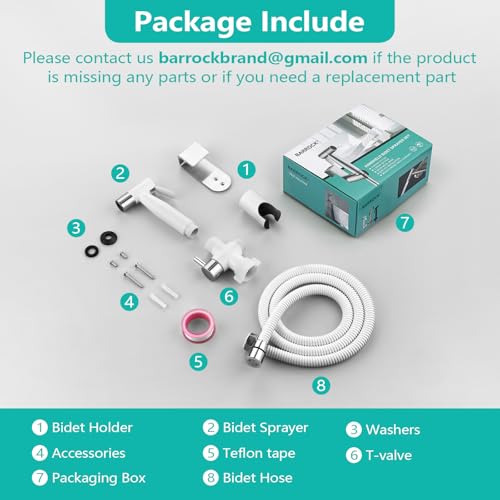 BARROCK Handheld Bidet Sprayer for Toilet, Stainless Steel Metal Made Baby Cloth Diaper Spraying Kit, Bathroom Toilet Bidet Attachment Set for Bathing Pets and Feminine Hygiene, Chrome and White - color: Matte White