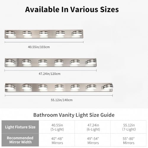 Brushed Nickel Bathroom Light Fixtures Over Mirror, 5-Light Bathroom Vanity Light, LED Dimmable Bath Lights, Modern Dimmable Vanity Lighting with Rotating Lamp Head, 5500K - color: Nickel-Dimmable