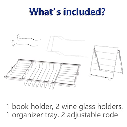 Bathtub Tray Caddy for Luxury Bath Expandable Bath Tub Tray (Silver) | Expandable Length,Extra Wide,2 Removeable Wine Glass Holder,Soap Accessaries Holder,Laptop Reading,Bath Tools Organize - color: Silver