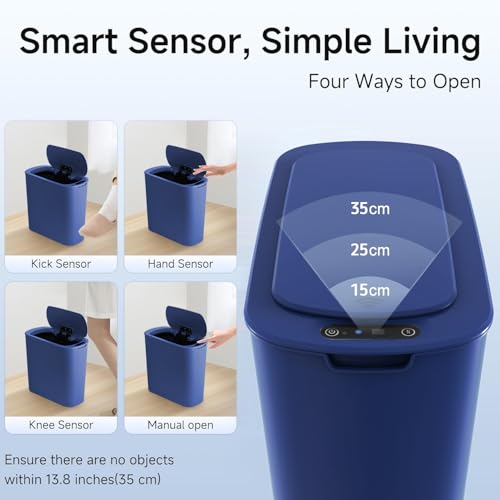 Automatic Motion Sensor Bathroom Trash Can with Lid, 2.6 Gallon Touchless Trash Bin, Smart Garbage Can Plastic Slim Wastebasket for Bedroom, Office, Dorm (Blue) - color: Blue