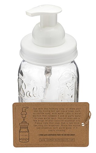 Mason Jar Foaming Soap Dispenser – White – with 16 Ounce Ball Mason Jar - One Pack! - color: Ball Jar, White, size: 1 Pack