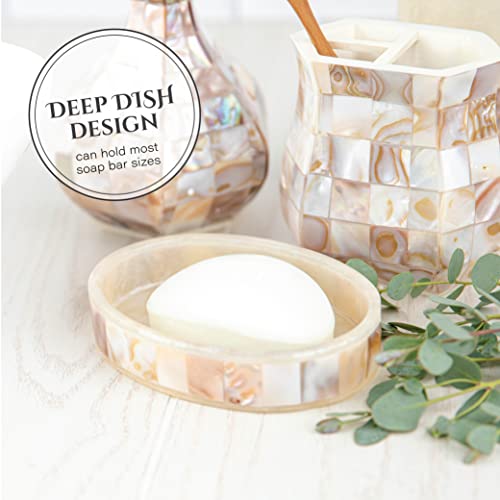 Milano Mother of Pearl 4 Piece Resin Bathroom Accessories Set | Includes Soap Dispenser, Toothbrush Holder, Tumbler Cup & Soap Dish - style: 4 Pc. Bathroom Accessory Set