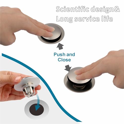 WELSAN Brushed Nickel Sink Stopper Bathroom Drain 1 1/8"-1 1/2", 2 Pack | Bathroom Sink Stopper Replacement, Universal Pop-Up Drain Stopper Plug Strainer with Hair Catcher, Anti-Clogging Design - color: Brushed Nickel-2
