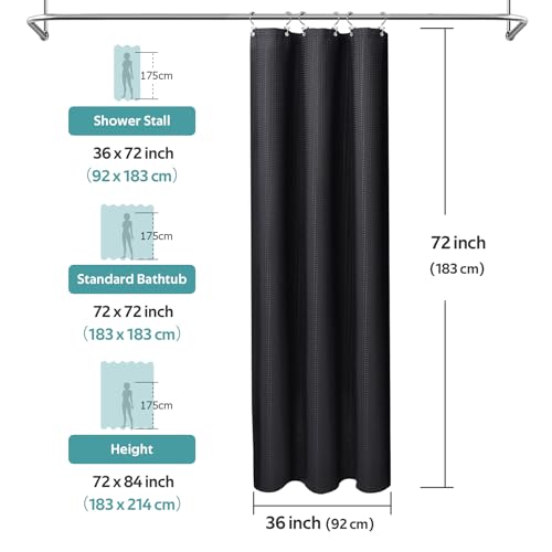 3 in 1 Shower Curtain Set, Waffle Shower Curtain and Liner Set with 6 Double Sided Shower Curtain Hooks, 258GSM Luxury Weighted Cloth Shower Curtain for Shower Stall, 36 W x 72 H, Black - color: Black, size: 36"W x 72"L (Pack of 1)