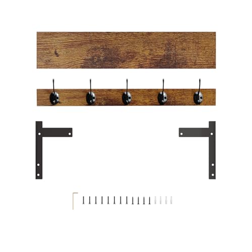 Coat Rack with Wall Mount, 23 Inch Long Entryway Wall Shelf with Hooks, Wood Hanger with Storage Shelf for Bathroom, Hallway, Rustic Brown - size: 23 inch Long
