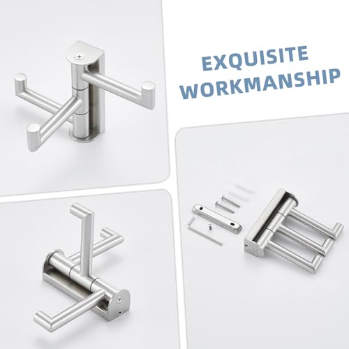 Suyar Swivel Towel Hook Brushed Nickel, Bathroom Robe Hook with 3 Arms | SUS304 Stainless Steel Shower Towel Holder, Space-Saving Design, Holds 3 Towels at Once, Wall Mounted - color: Brushed Nickel, size: 1 Pack