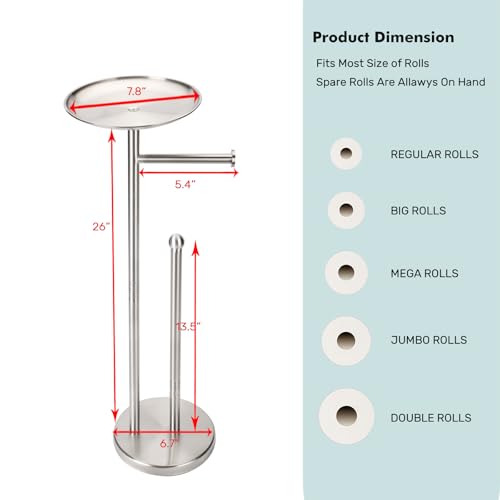 Freestanding Toilet Paper Holder with Shelf, Toilet Paper Stand with Storage for Holding Extra 4 Toilet Paper Rolls (Brushed Nickel) - color: Brushed Nickel