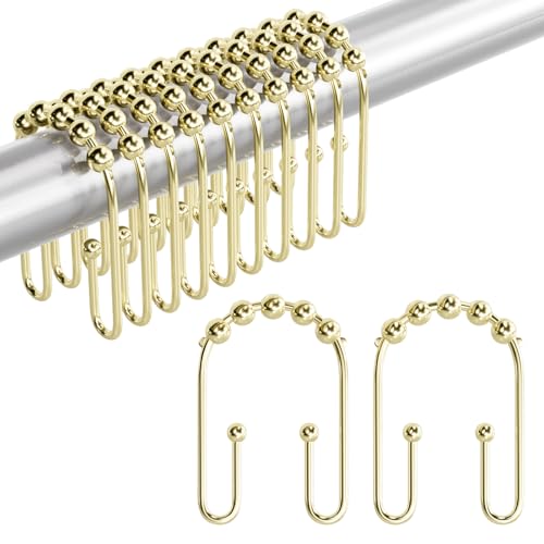 AmazerBath Shower Curtain Hooks Gold Shower Curtain Rings Rust Proof, Double Sided Shower Curtain Hooks for Shower Curtain Liner Smooth Metal Shower Hook Rings for Bathroom,Shower Rod Hooks 12Pcs - color: Gold, style: Modern