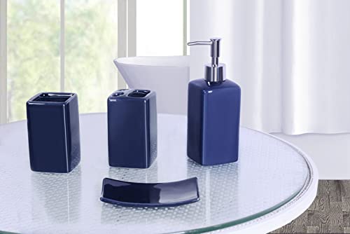 Bathroom Countertop Accesory Set 4 Piece Solid Ceramic (Navy Indigo) - style: Navy Indigo