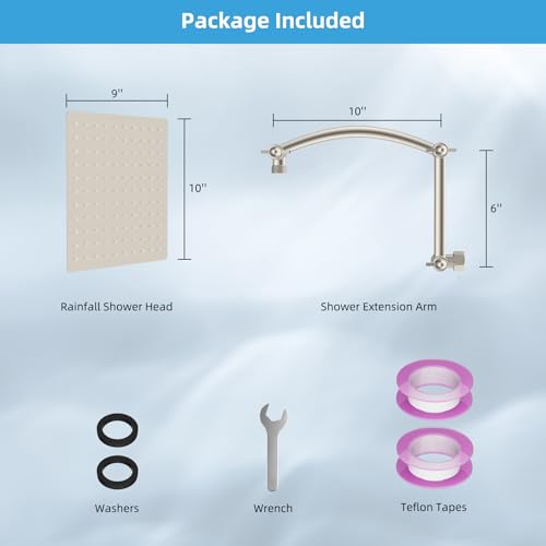 Hibbent All Metal 10'' Rain Shower Head, 16'' Extension Arm, Brushed Nickel | cUPC Certified High Pressure Rainfall Showerhead with Solid Brass Adjustable Shower Head Extension Arm, Fixed Showerheads - color: Brushed Nickel, style: Square 10''