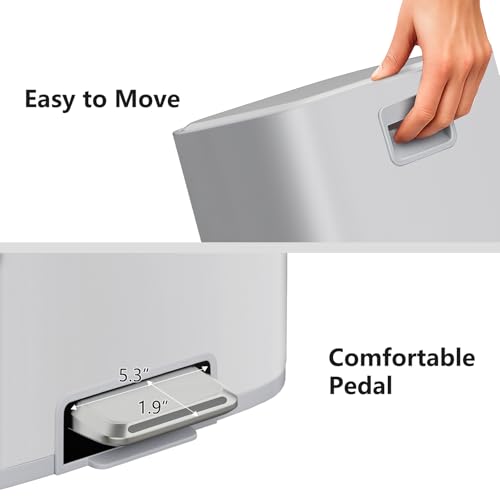 mVm 8 Gal Kitchen Trash Can, Tall Step Trash Can with Lid, Smooth Edge Garbage Bin for Home Office (Cement) - color: Cement, size: 8Gal