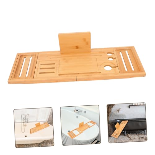 BESTOYARD Expandable Bamboo Bathtub Tray Organizer Phone Holder Multi-Functional Bath Table for Relaxation Bathroom Accessories