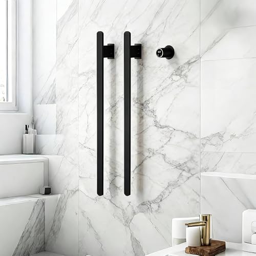 Bathroom Heated Towel Rack, Black Towel Warmer, 2Bars, 110V | Smart Touch Control, Wall Mounted, Concealed Hardwired, Stainless Steel, Dry Towels in Modern Bathrooms, Space-Saving Design - color: Black-2 Bars