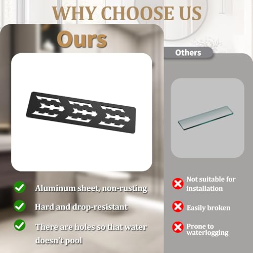 12 Inch Shower Niche Shelf Frosted Anodized Aluminum Finish Tile Insert | Rectangular Shelf for 12 Inch Tile Prefabricated Niches, Fits 1/8 Inch Grout Lines, Shower Niche Insert Frosted Anodized - size: Aluminum - Black