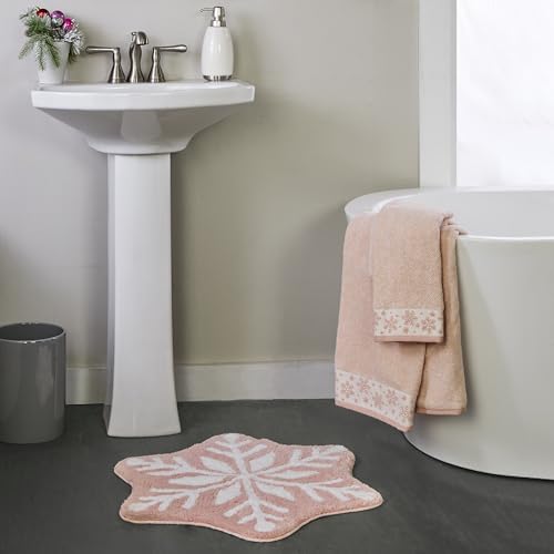 SKL Home Christmas/Winter Heather Snowflake Bath Towel, Blush Pink | 100% Cotton. 500 GSM. Plush & absorbent jacquard. Great for holiday gifting. - color: Heather Snowflake (Blush), style: Bath Towel