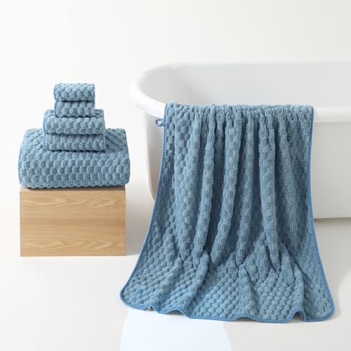 REDKISS Blue Microfiber Towels Set 6 Pack - 35x70 Inches Oversized Bath Sheets, Extra Large Bath Towels, Super Soft Quick Dry Lint Free Absorbent Waffle Microfiber Shower Towels - color: Blue 06, size: 6 Pack Large Towel Set