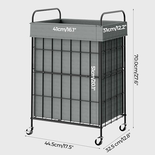 90L Laundry Hamper with Wheels, Laundry Basket with Handle and Liner Bag | Lockable Casters; Reinforced Frame; Breathable Fabric; Space-Efficient Design - color: Gray, size: 90L-1 Section