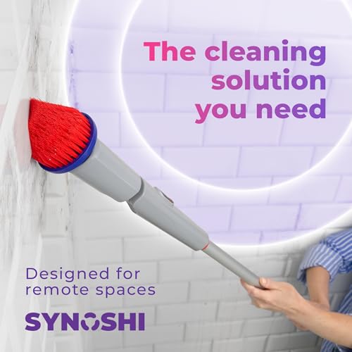 Synoshi PRO Electric Spin Scrubber Long Handle – Cordless Shower Scrubber | Bathroom Cleaning Brush, Electric Scrubber for Cleaning Shower, Tub & Floor, Adjustable Angles, 2 Speeds Power Scrubber