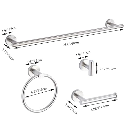 Brushed Nickel Bathroom Hardware Set 5 Piece with Towel Racks for Bathroom, SUS304 Stainless Steel Bath Towel Bar Set, 24 Inch Wall Mounted Accessories Kit… - color: Brushed Nickel