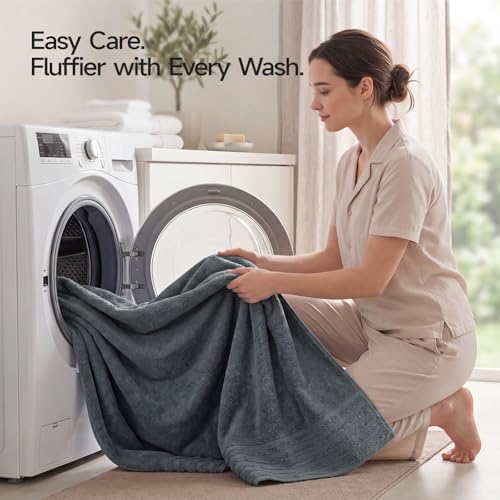 ecolook Soft Bath Towels 2 Pack, 100% Cotton Ultra Absorbent & Quick-Drying | Luxury Lightweight with Hanging Loop, Grey towels for Bathroom Shower Gym Travel - color: Dark Gray