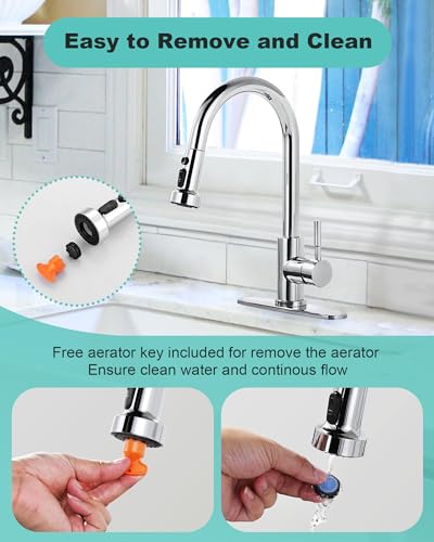 Pull Down Faucet Head Replacement: 3-Function Kitchen Faucet Sprayer Head Replacement with 9 Adapters - Chrome Sink Spray Nozzle Compatible with Moen, Delta, American Standard Faucets - color: Chrome