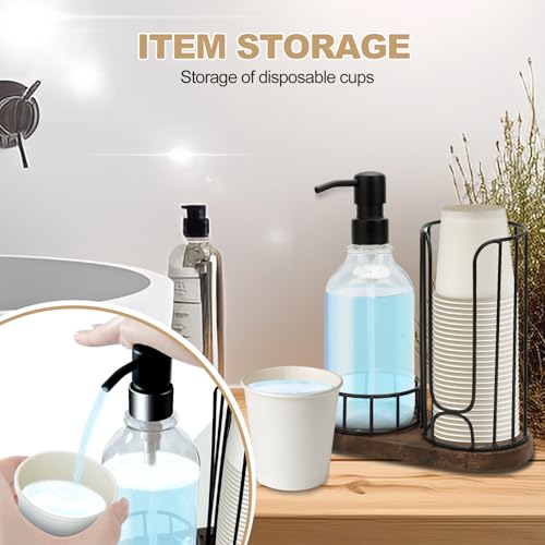 Country-Style Bathroom Cup Holder with 17 oz Reusable Mouthwash Dispenser, 2-Compartment 3oz Disposable Mouthwash Cup Storage Rack, Iron Bathroom Accessories - size: L