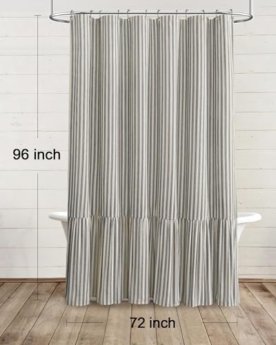 Farmhouse Shower Curtain Ruffle Linen Cream-Black Stripe 72"W x 96"L | Farmhouse Boho, Striped, Bottom Ruffle, Linen Fabric, Rustic, Country, Natural Look, Washable, for Bathroom Bathtub - color: Cream-blcak Stripe, size: 72"W x 96"L