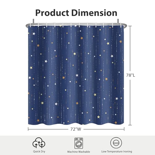 Starry Night Shower Curtain, Waterproof Shower Curtains for Bathroom, Cloth Star Shower Curtain Set with Hooks, Blue Celestial Space Shower Curtains, 72x78 Inches - color: Starry Night - Blue, size: 72"W x 78"L (Pack of 1)
