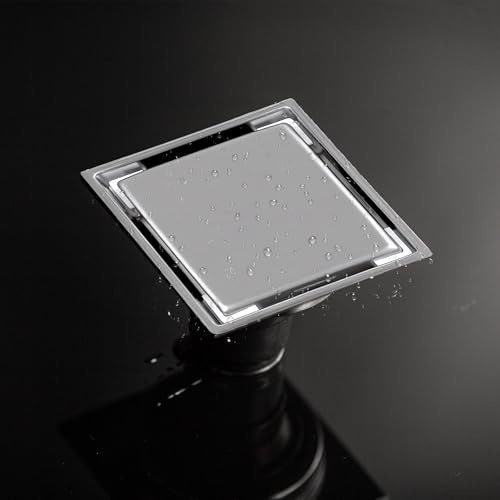 4-Inch Square Shower Drain Kit, Tile Insert Grate & Bonding Flange | Brushed 304 stainless steel tile insert cover with hair strainer; fits 2- and 3-inch pipes for tiled floors and wet areas - size: 4in Tile Insert - Brushed Steel