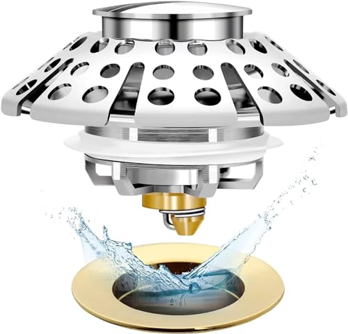 Anlige Bathtub Drain Stopper, Pop Up Tub Stopper with Hair Catcher, Bathtub Plug and Cover with Strainer, Universal for 1.5 to 1.8in Tub Drain - style: Tub Stopper Top Hair Catcher