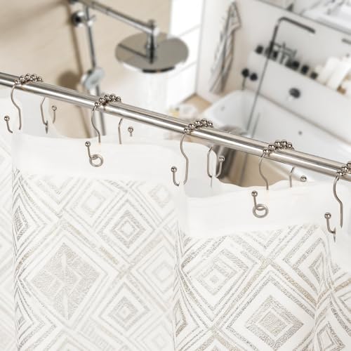 Resze Double Shower Curtain Hooks, Sturdy Metal Nickel Shower Curtain Rings, Glide Roller Shower Hooks,Rust Proof Anti-Drop Curtain Hooks, 12 Pcs Smooth Sliding Rings for Bathroom Shower Rods Curtains - color: Nickel