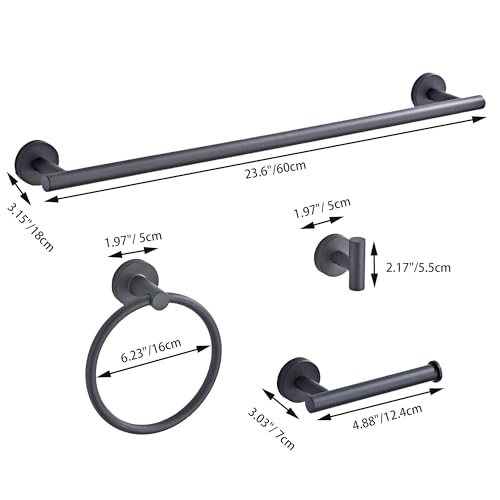 Matte Black Bathroom Hardware Set 5 Piece with Towel Racks for Bathroom, SUS304 Stainless Steel Bath Towel Bar Set, 24 Inch Wall Mounted Accessories Kit… - color: Matte Black