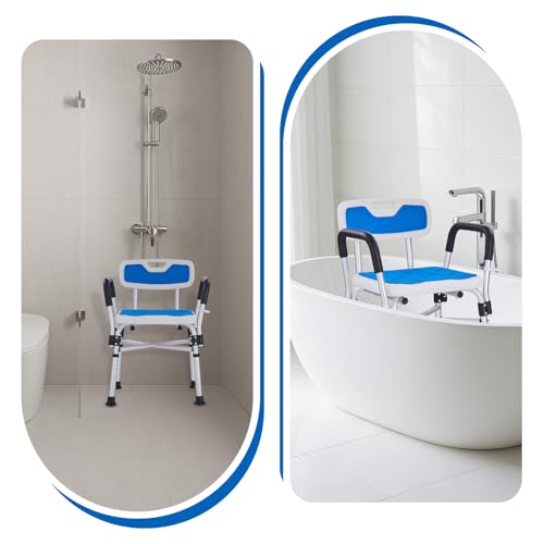 Shower Chair for Elderly and Disabled Inside Shower,Blue | 6-Height Adjustable Shower Seat for Inside Tub,Shower Chair with Arms and Back 400 LB Heavy Duty - color: Blue
