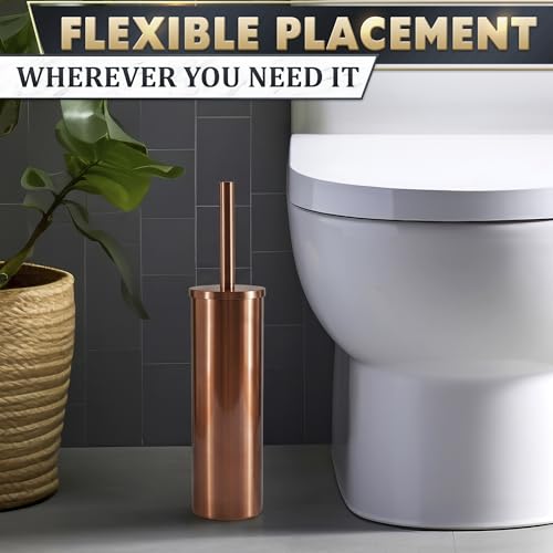 Bronze Toilet Brush and Holder Set for Modern Bathrooms (Bronze) | Toilet Bowl Brush and Holder, Removable Inner Bowl, Dense Bristles, Long Handle, Scratch Resistant, Detachable Long Handle - color: Bronze