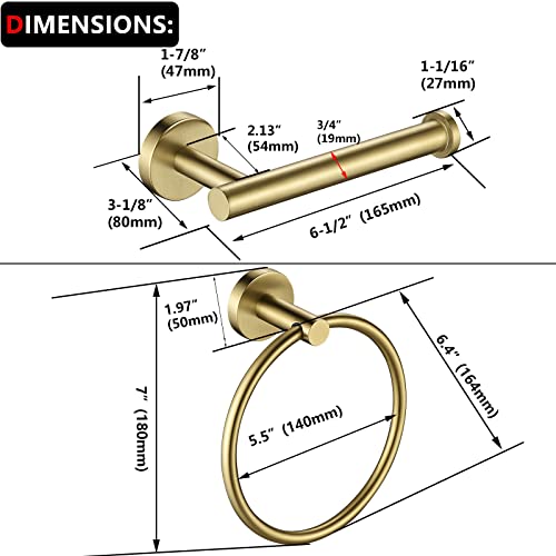 Gold Toilet Paper Holder, Towel Ring Set 2 Pieces Hand Towel Holder for Bathroom Hardware Accessories Set SUS304 Stainless Steel Sturdy Wall Mount Bathroom Holder… - color: Brushed Gold