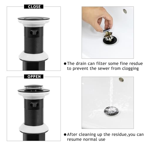 Bathroom Sink Drain,Drain Stopper Bathroom Sink with Overflow,Small Cap Pop Up Drain Assembly with Detachable Strainer Basket,Built-in Anti-Clogging, Stainless Steel Nut Matte Black - color: Matte Black-small Cap, style: With Overflow