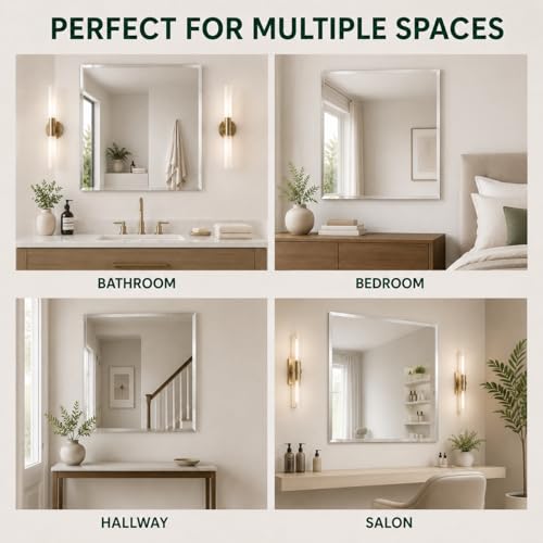 Frameless Square Bathroom Vanity Mirror with Beveled Edge - Shatterproof Wall Mounted Mirror with Safety Backing - 24x24 Inch - Fab Glass and Mirror - size: 24"L x 24"W, style: Square