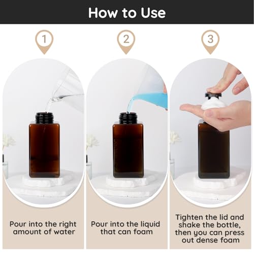 Segbeauty 15.2oz Amber Plastic Refillable Foaming Soap Dispenser Pump Bottle for Bathroom, 4pcs Empty Shampoo Foamer Bottle with Foaming Pump, 450ml Square Kitchen Liquid Soap Dispenser with Labels - color: Amber, style: 4pcs 15.2oz