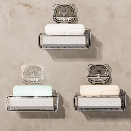 Wall Mount Suction Cup Soap Holder Not Drill Installation Double Layer Drainage Organizers for Bathroom Kitchen Double Layer Drainage Soap Tray
