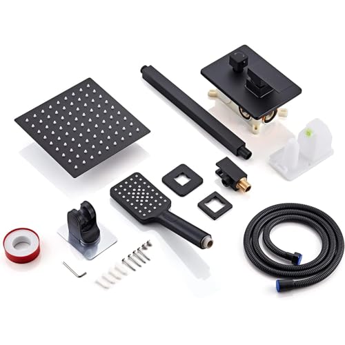 8 Inch Shower Faucet Set Ceiling Mount, High Pressure Rainfall Shower System Square Rain Shower Head with Handheld Spray Combo, Ceiling Luxury Rainfall Shower Fixtures Matte Black (3-Setting) - color: Matte Black, style: 8 Inch-3 Setting