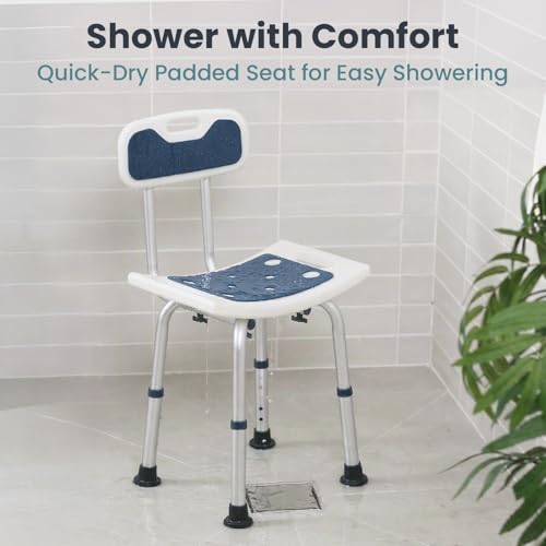 Pelegon Shower Chair for Inside Shower, Shower Bench with Back, Adjustable 15-19 in Height, Non-Slip Feet, Rust-Resistant Aluminum Bath Seat for Elderly and Disabled, 300 lb Capacity - Dark Blue - color: Dark Blue