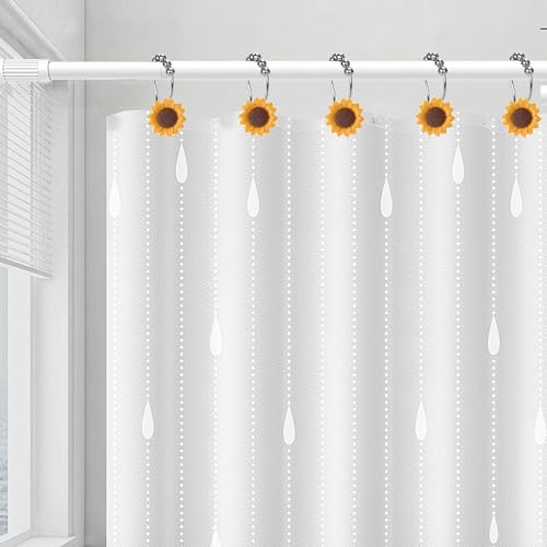 Sunflower Decorative Shower Curtain Hooks, Set of 12,Roller Ball, Stainless Steel, Flower Decor,Rustproof,Easy Install,Home Living & Bathroom Decor,Yellow and Brown Shower Rings