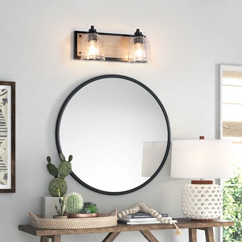 16" 2-Light Farmhouse Bathroom Vanity Light with Bubble Glass, Gray | Farmhouse Rustic style, Metal base with hand-painted wood grain, E26 Ceramic Base(no bulb), UL&ETL, mount up/down,over mirror - color: Gray, size: 2-Light