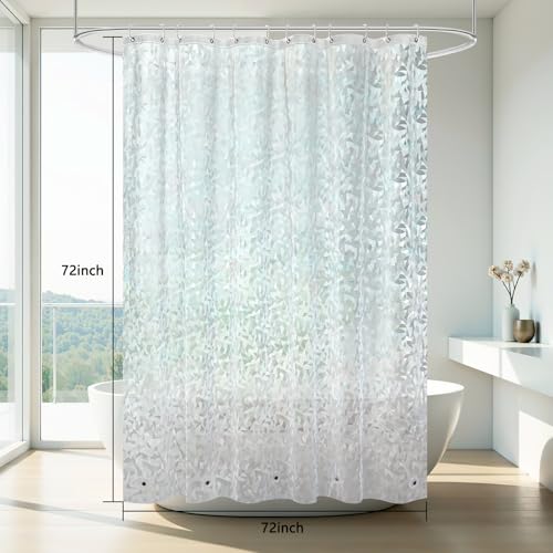 AooHome 72x72 Shower Curtain Liner - EVA 3D Decals Stained Glass Pattern Design Standard Bathroom Shower Curtain with Hooks, 5 Bottom Magnets, Heavy Duty, Water Repellent, Semi Transparent, 72x72 Inch - size: 72"W x 72"L (Pack of 1)